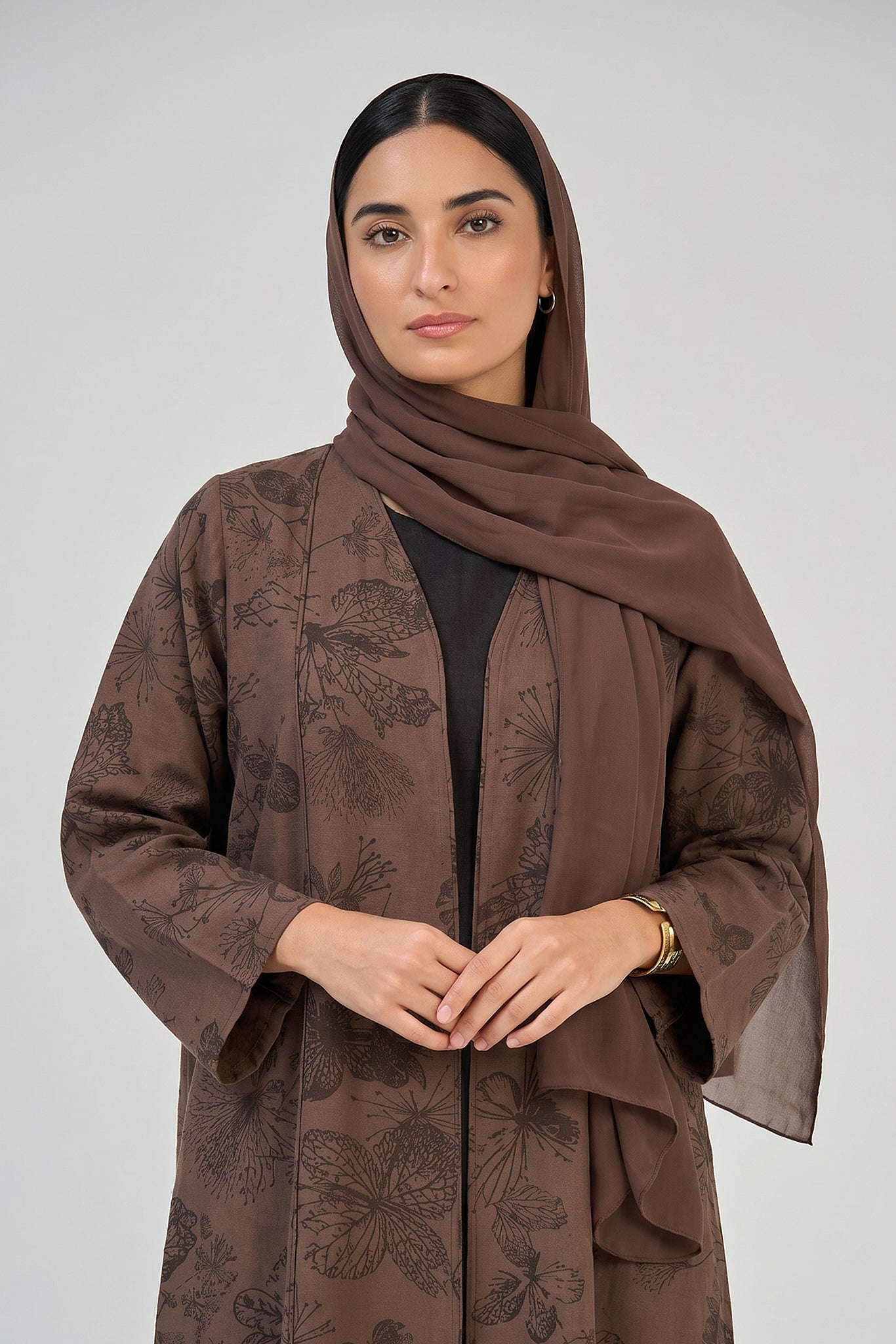 Mocha Botanical Printed Abaya