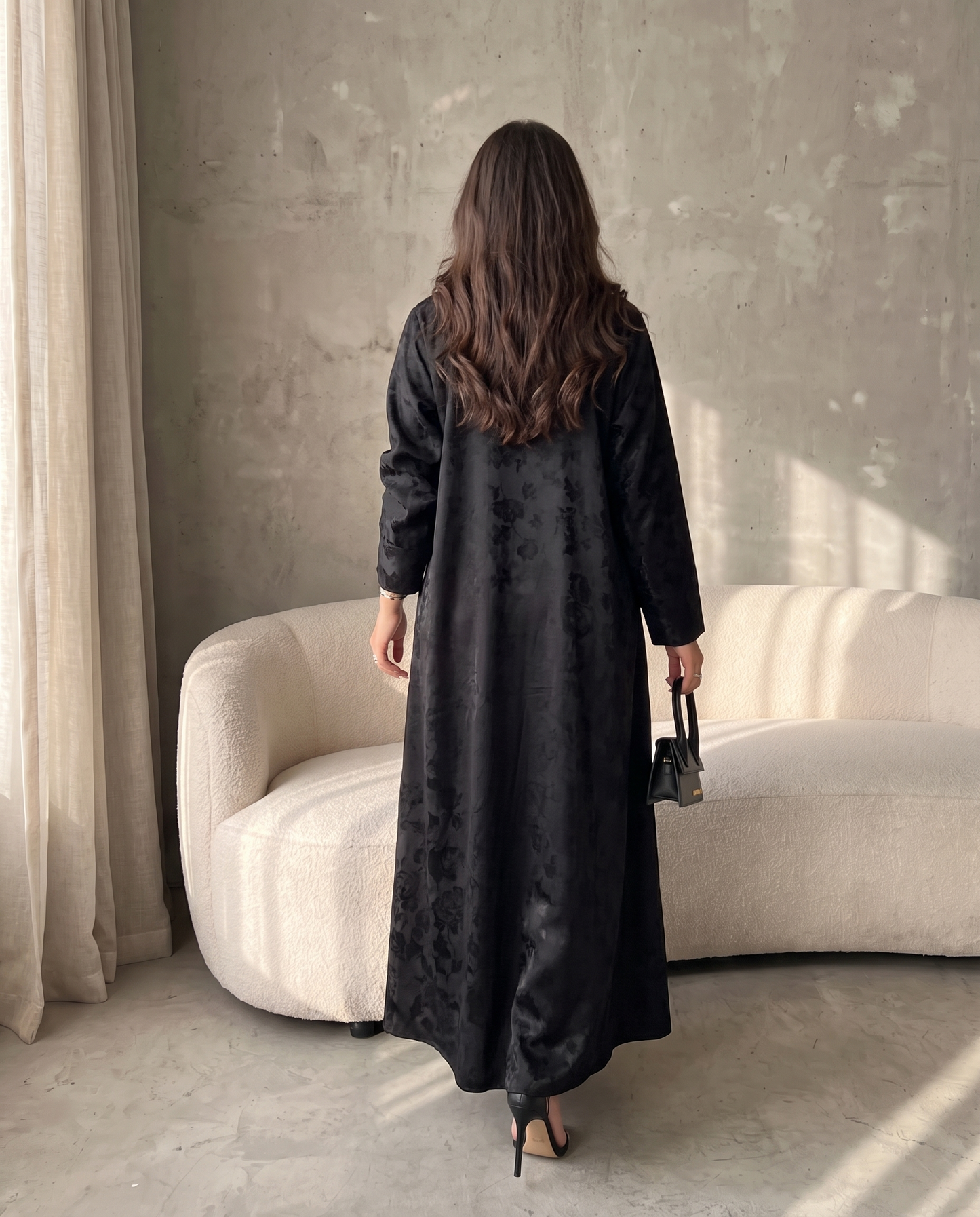 Floral Contrast Panel Abaya with Tailored Lapel Design