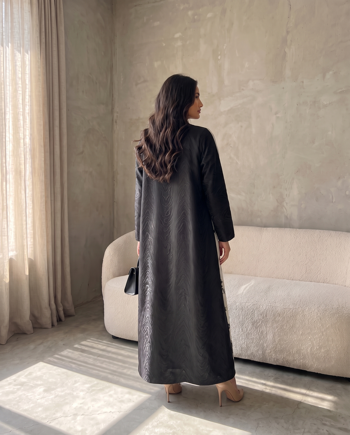 Premium Illustration Open Abaya with Nature-Inspired Print