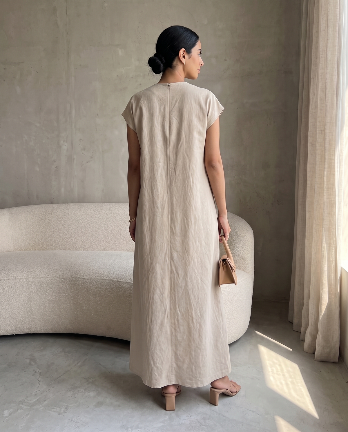 Beige Minimalist Cap Sleeve Inner Dress