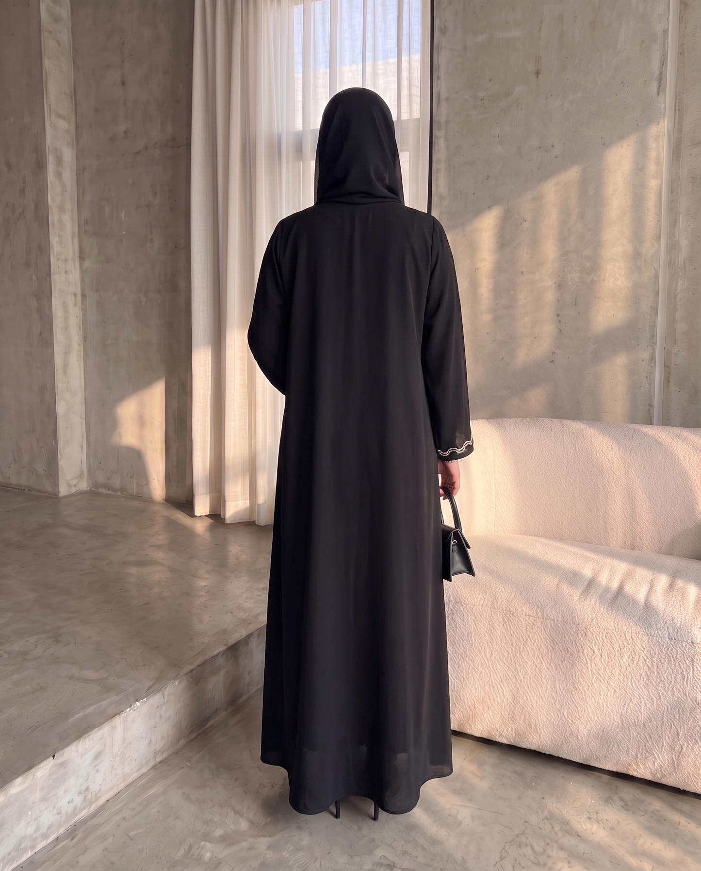 Noir Silver Edge Abaya Set