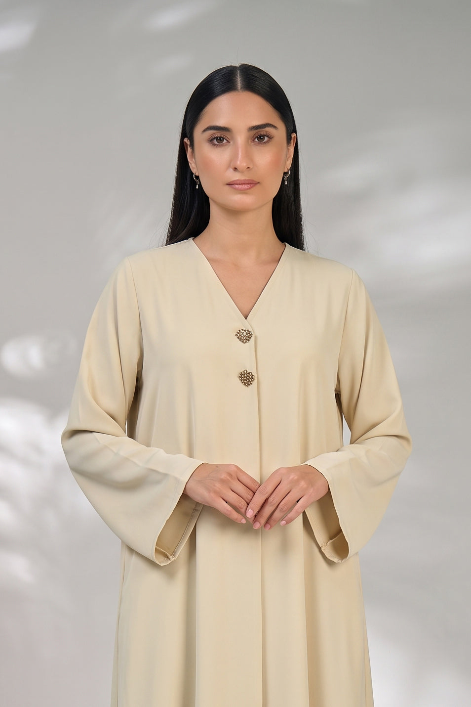Ivory Grace Button Detail Abaya