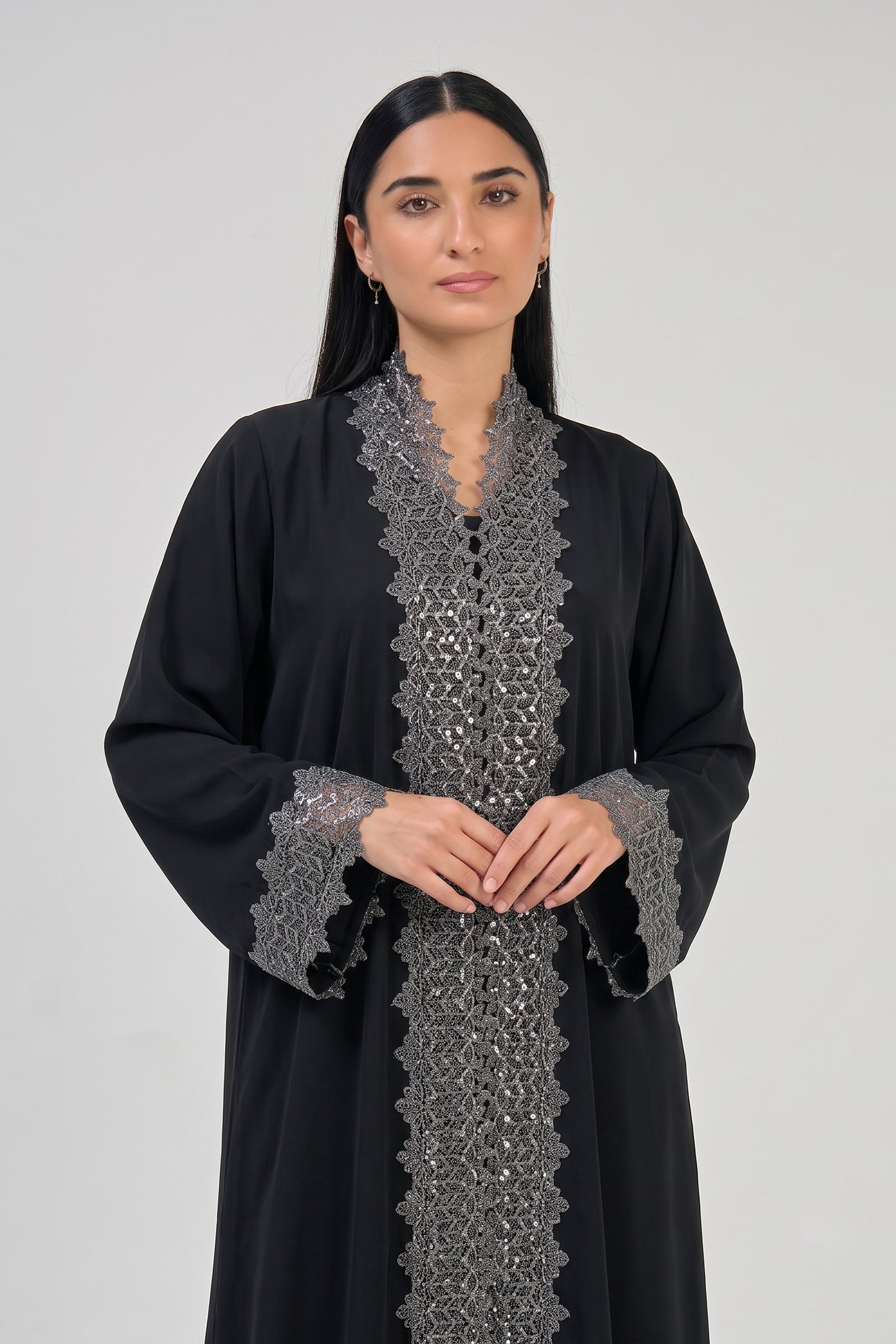 Midnight Silver Lace Abaya