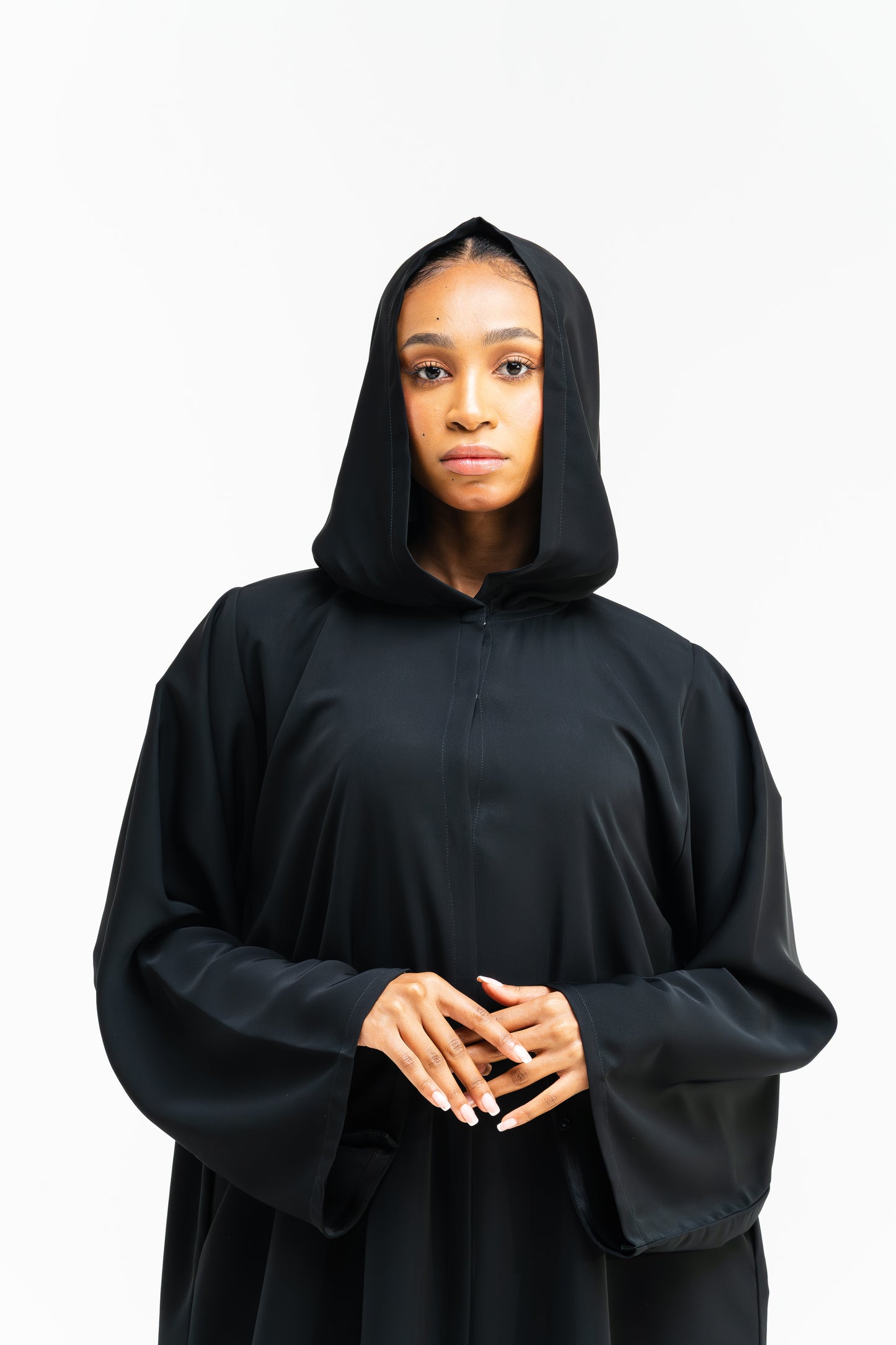 Textured Black Hooded Abaya
