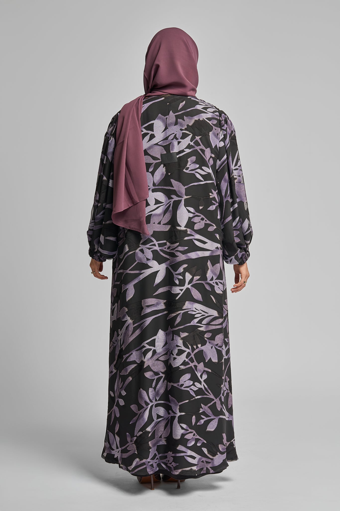 Printed Abaya with Leaf Motif