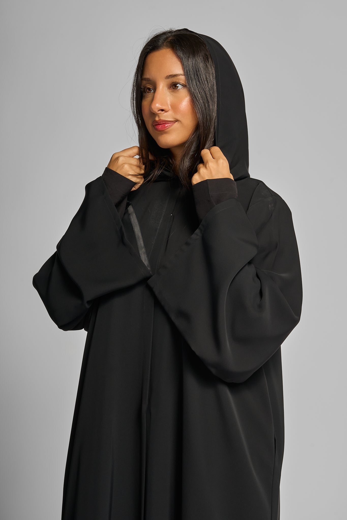 Matte Satin Black Hooded Abaya
