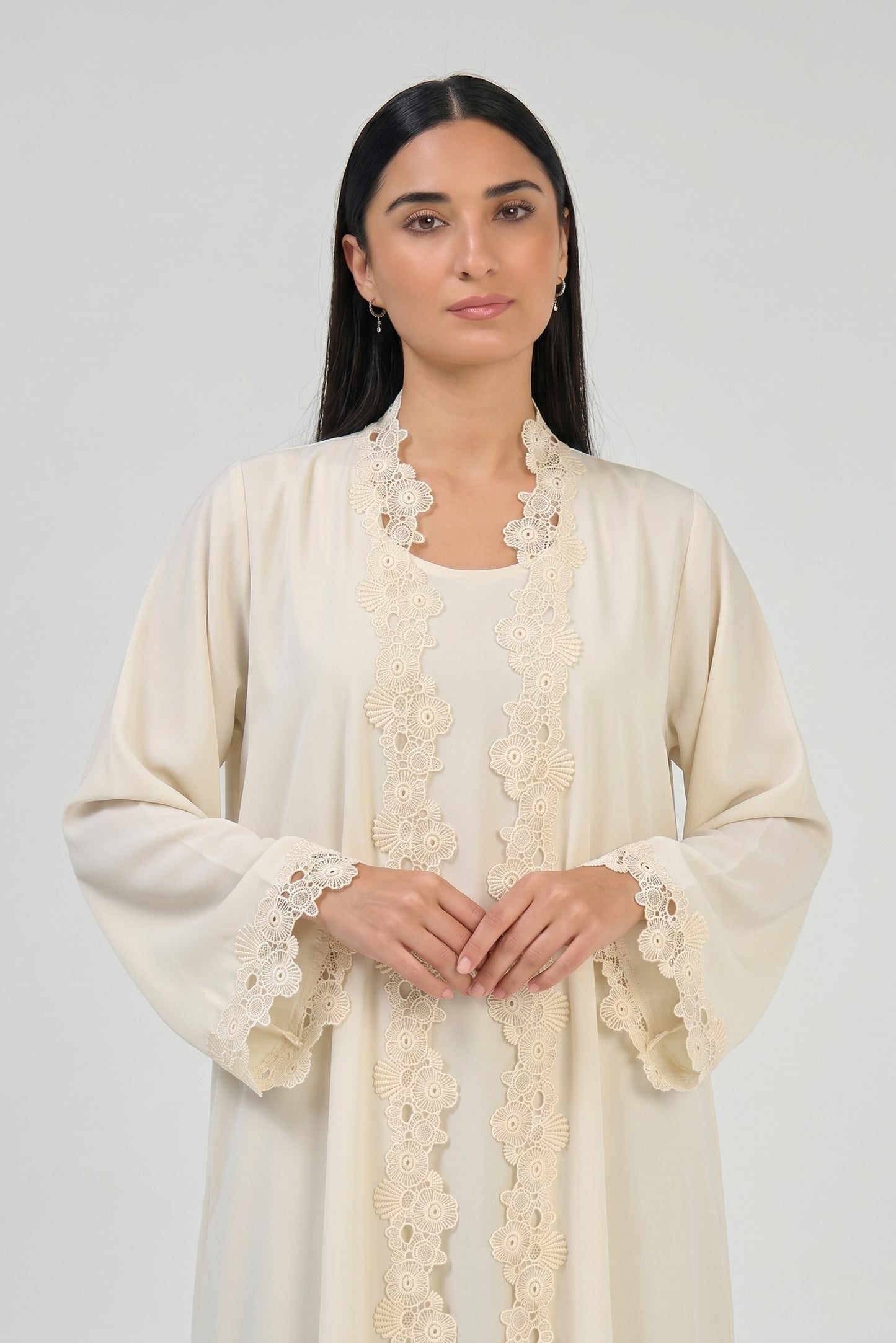 Ivory Bloom Lace Abaya