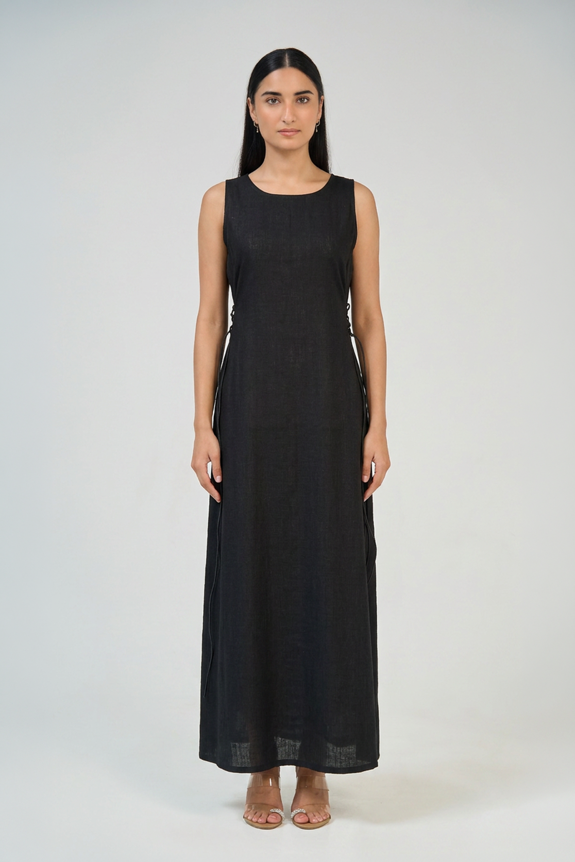 Midnight Black Adjustable Linen Inner Dress