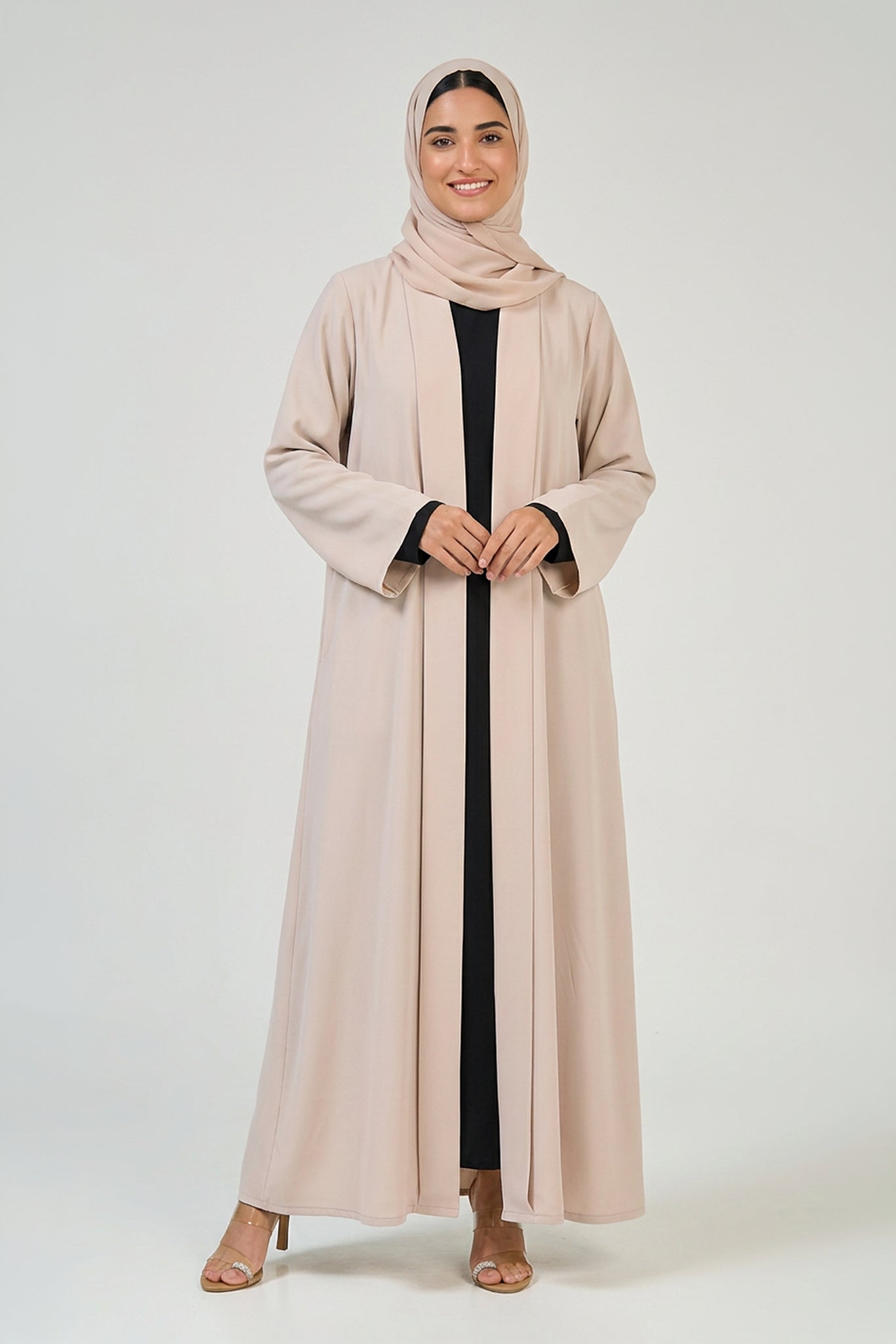 Pearl Beige Pleated Abaya