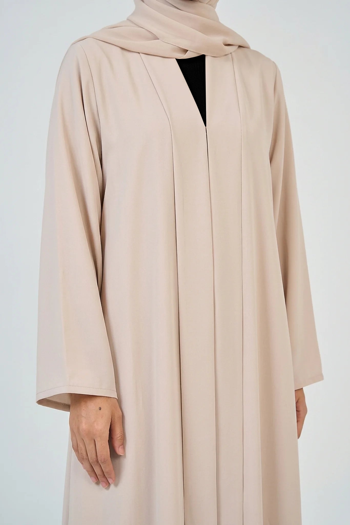 Pearl Beige Pleated Abaya