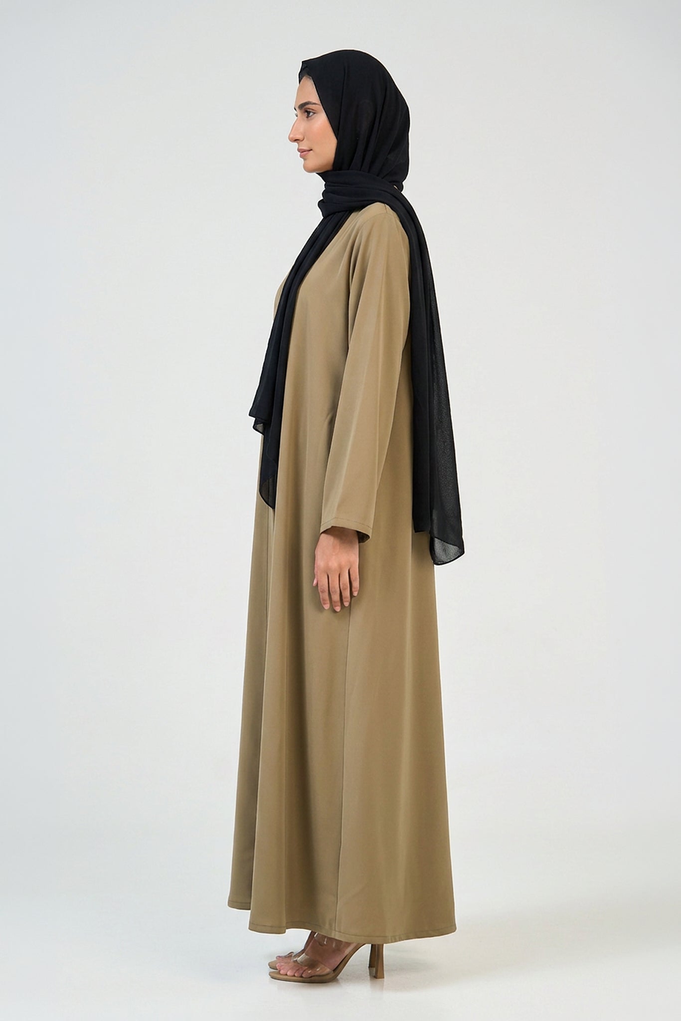 Khaki Sand Pleated Abaya