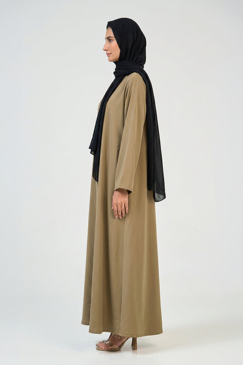 Khaki Sand Pleated Abaya – hover image