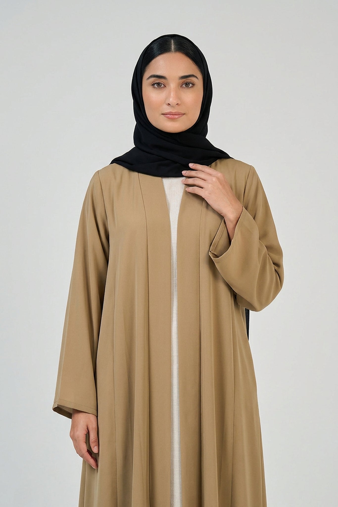 Khaki Sand Pleated Abaya