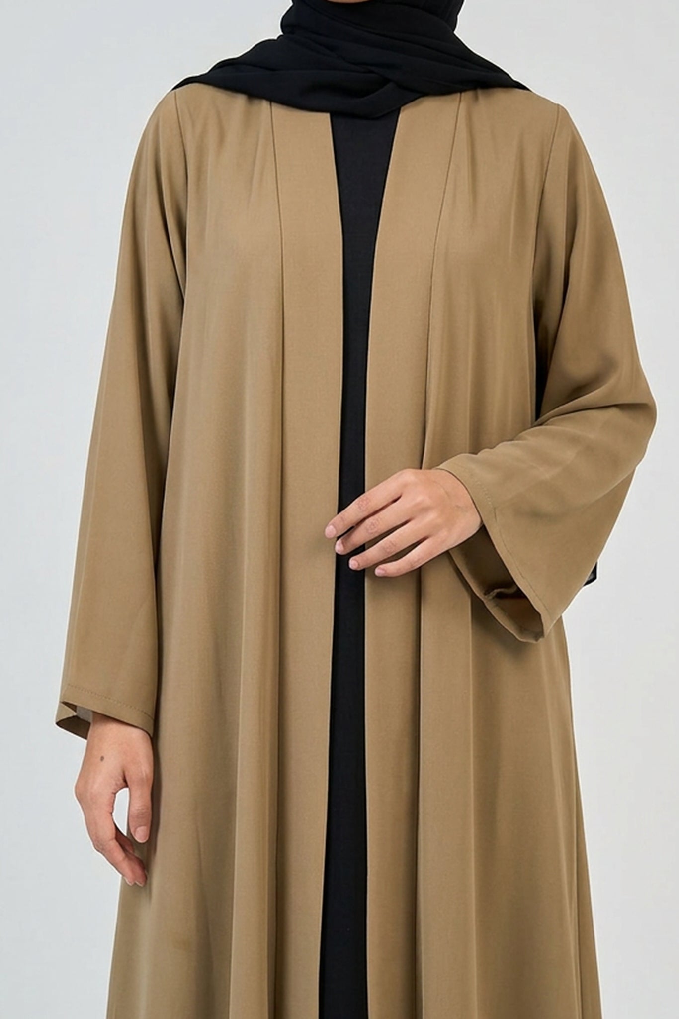 Khaki Sand Pleated Abaya