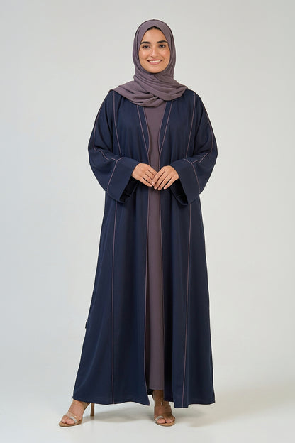 Midnight Navy Contrast Stitch Abaya