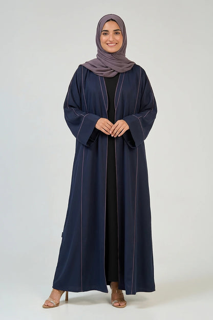 Midnight Navy Contrast Stitch Abaya
