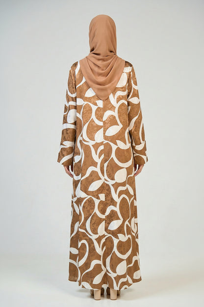 Caramel Abstract Print Abaya