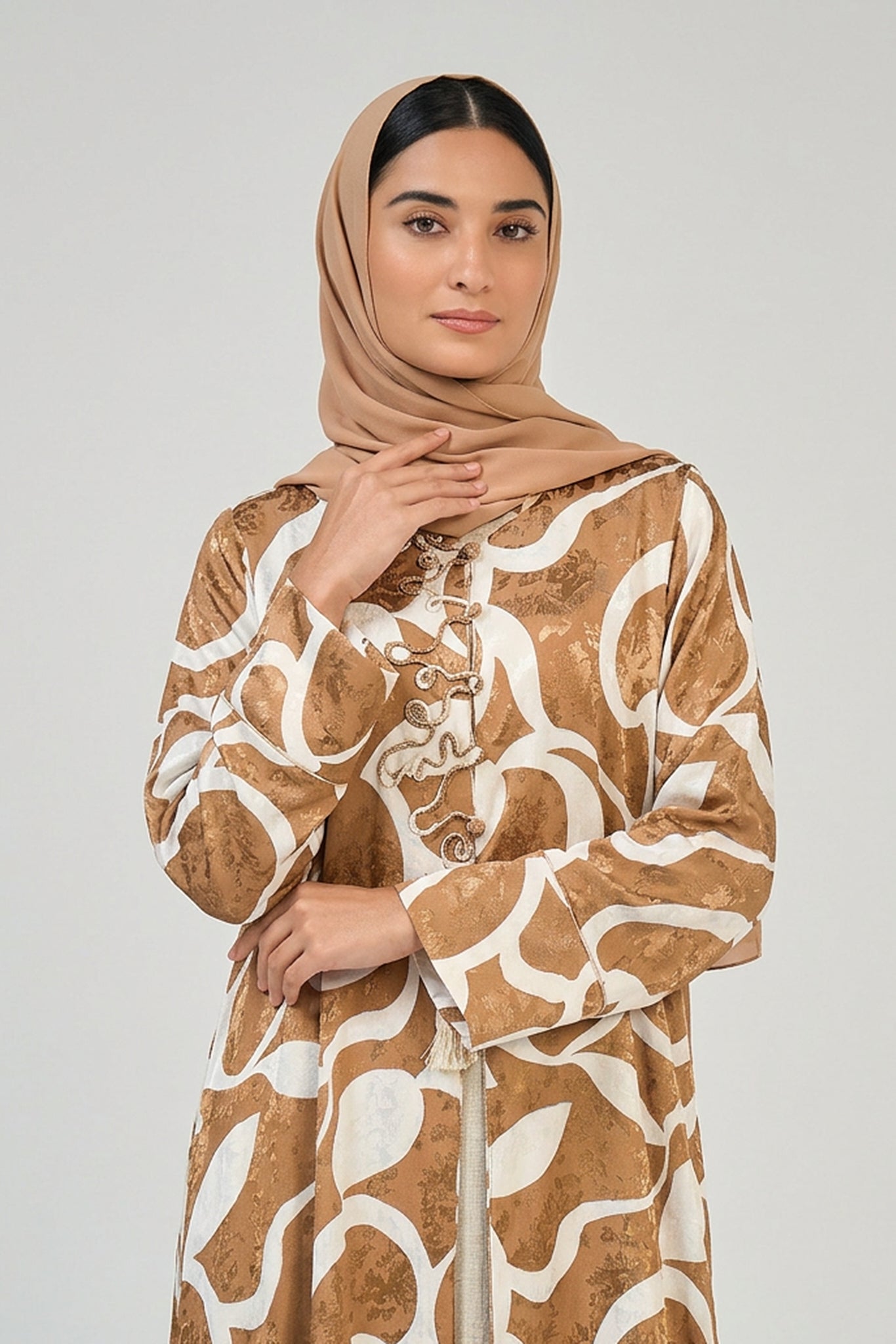 Caramel Abstract Print Abaya