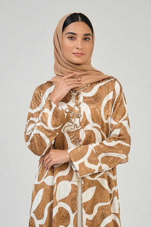 Caramel Abstract Print Abaya – hover image