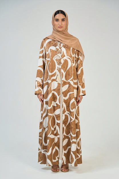 Caramel Abstract Print Abaya