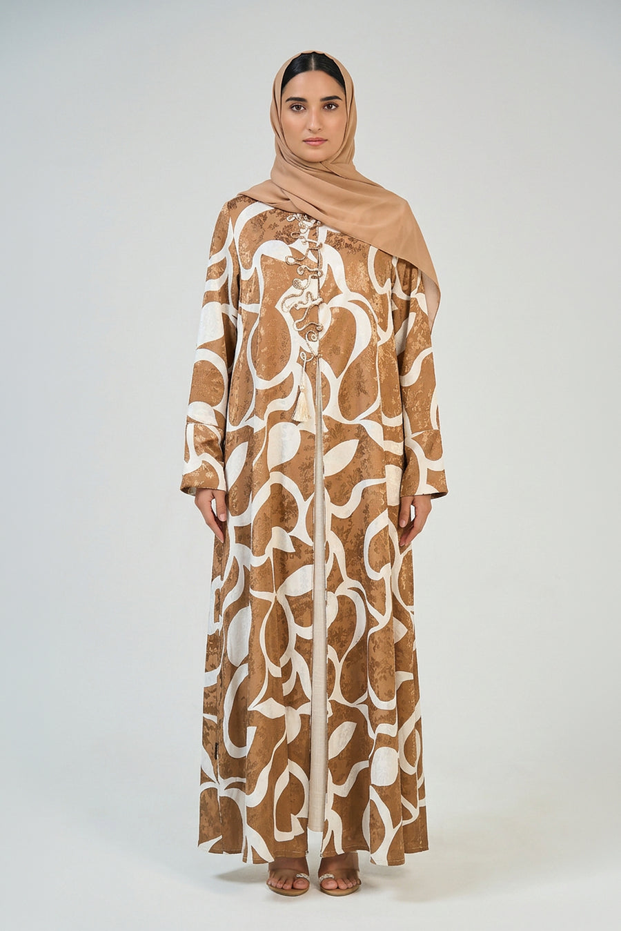 Caramel Abstract Print Abaya