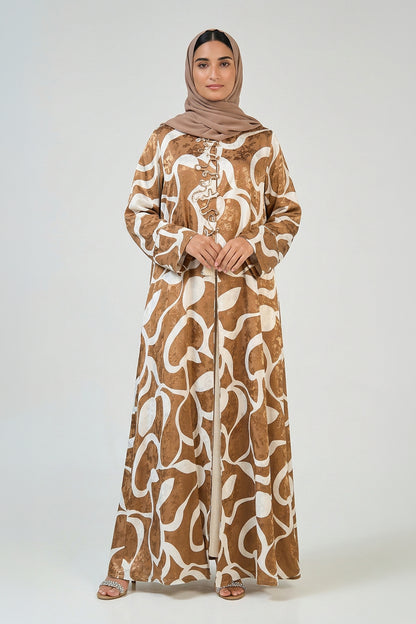 Caramel Abstract Print Abaya