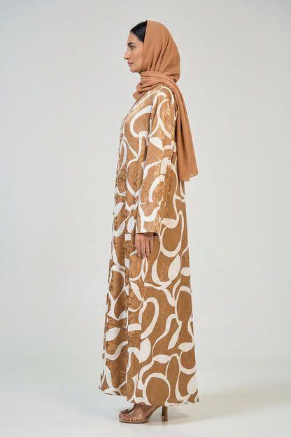 Caramel Abstract Print Abaya
