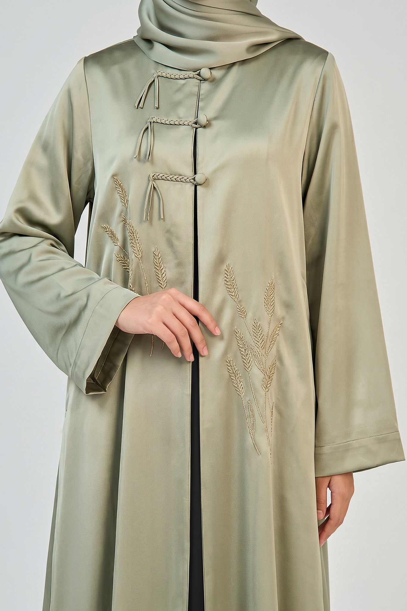Sage Blossom Embroidered Abaya