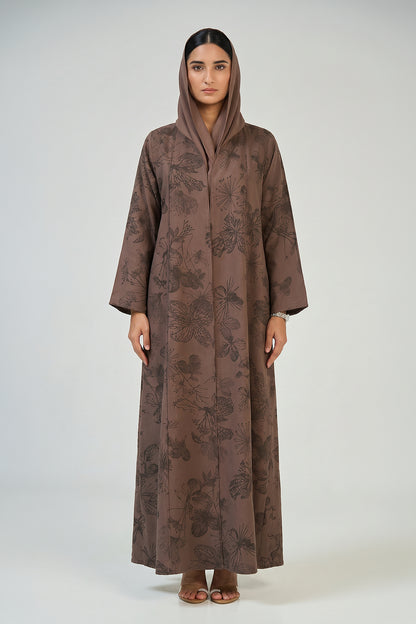 Mocha Botanical Printed Abaya
