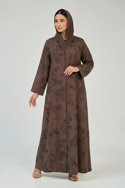 Mocha Botanical Printed Abaya