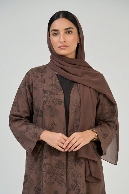 Mocha Botanical Printed Abaya