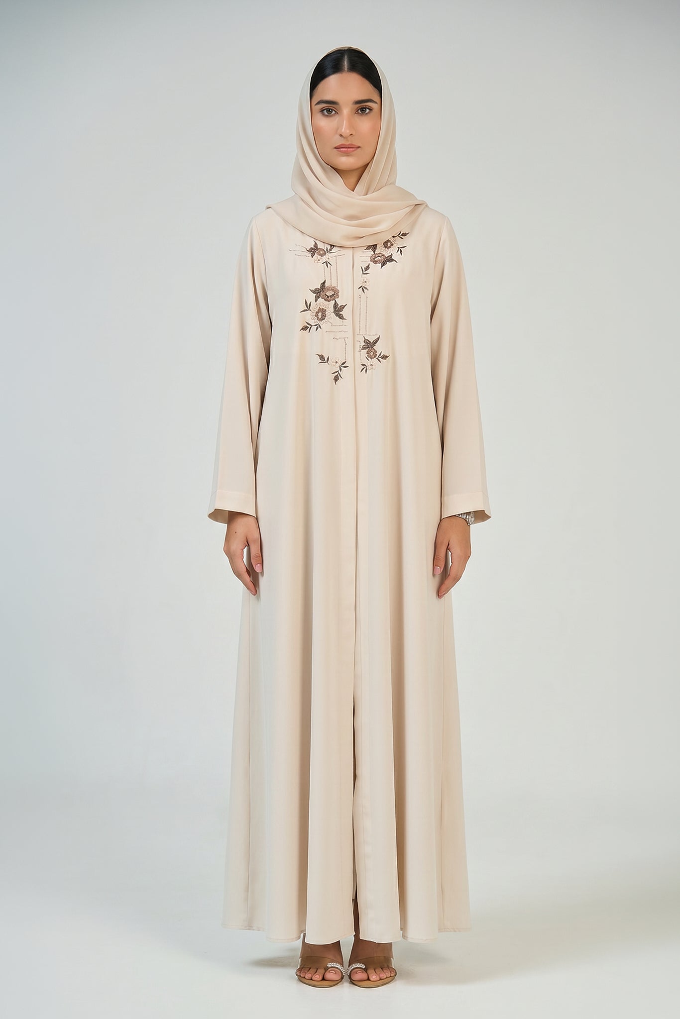 Ivory Bloom Embroidered Abaya