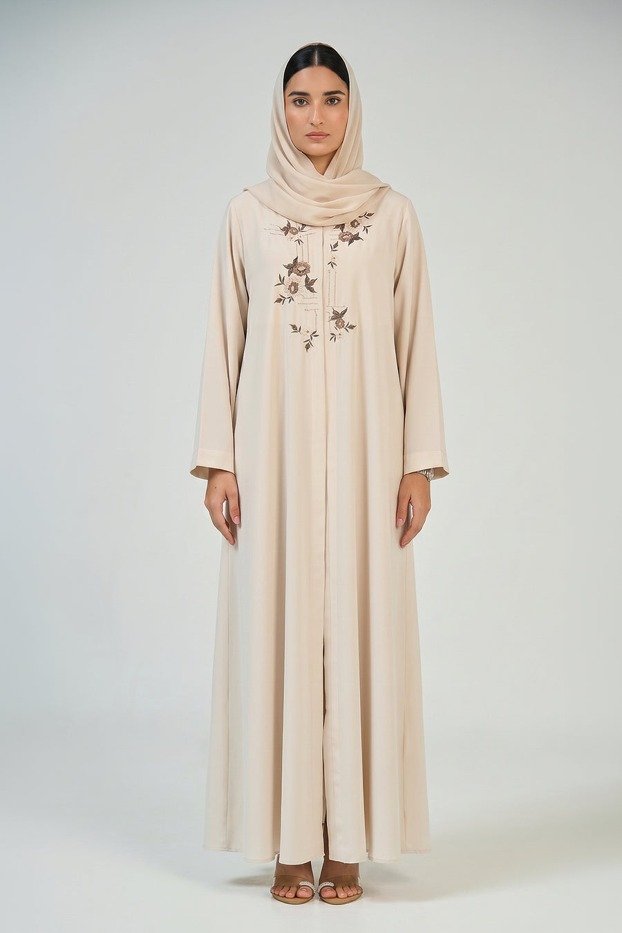 Ivory Bloom Embroidered Abaya