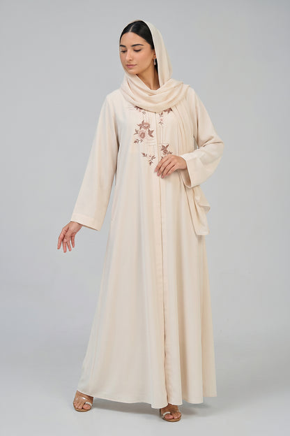 Ivory Bloom Embroidered Abaya