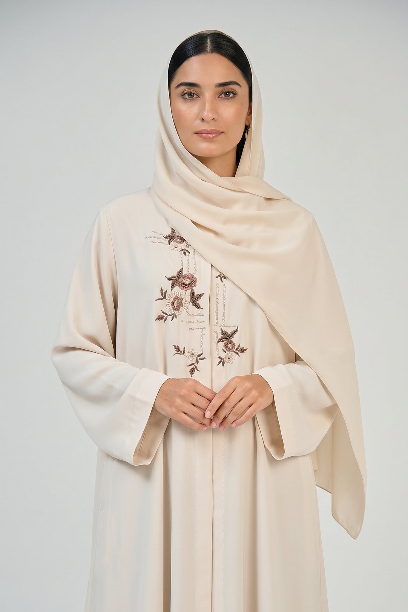 Ivory Bloom Embroidered Abaya