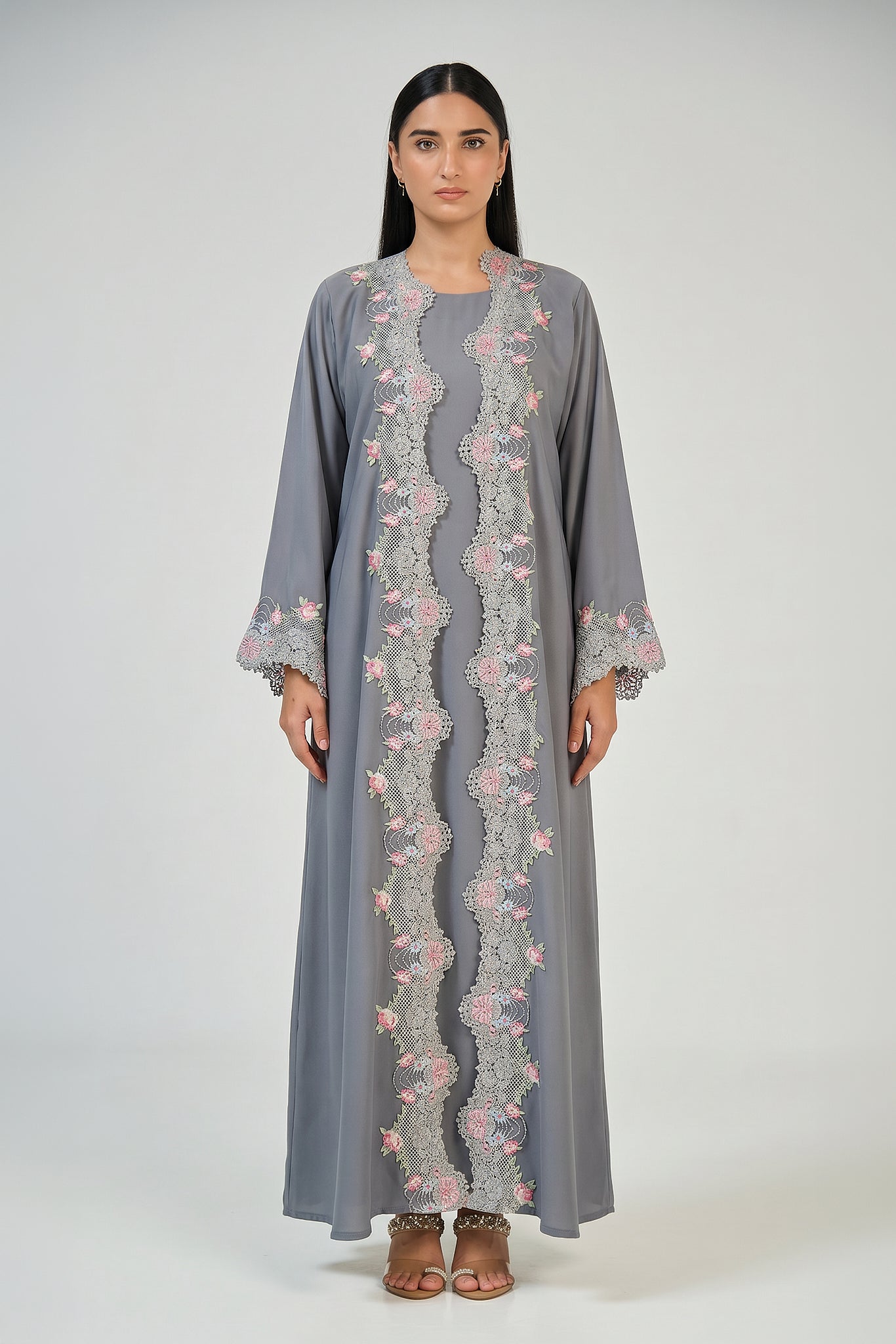 Silver Blossom Lace Abaya