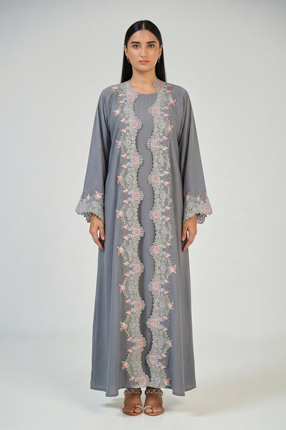 Silver Blossom Lace Abaya