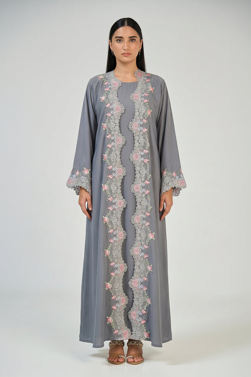 Silver Blossom Lace Abaya