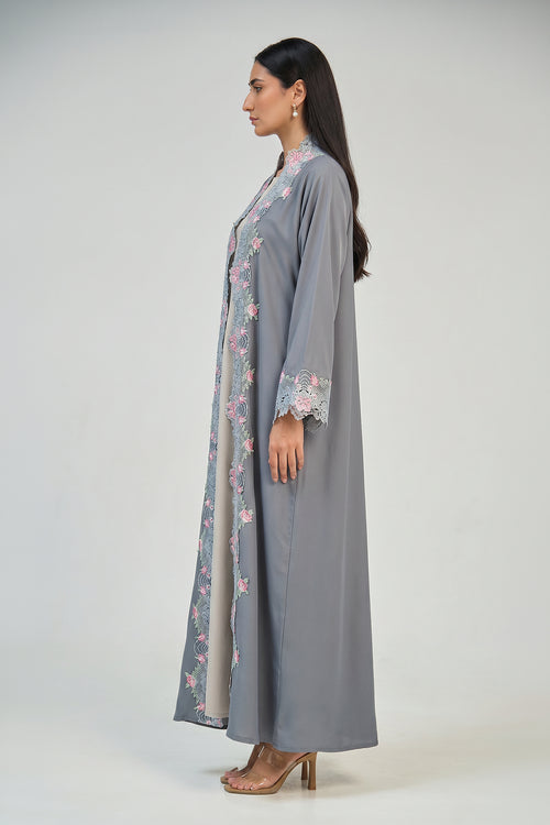 Silver Blossom Lace Abaya – hover image
