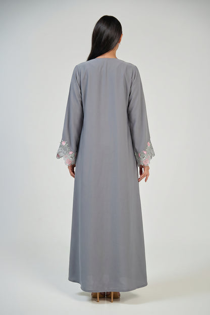 Silver Blossom Lace Abaya