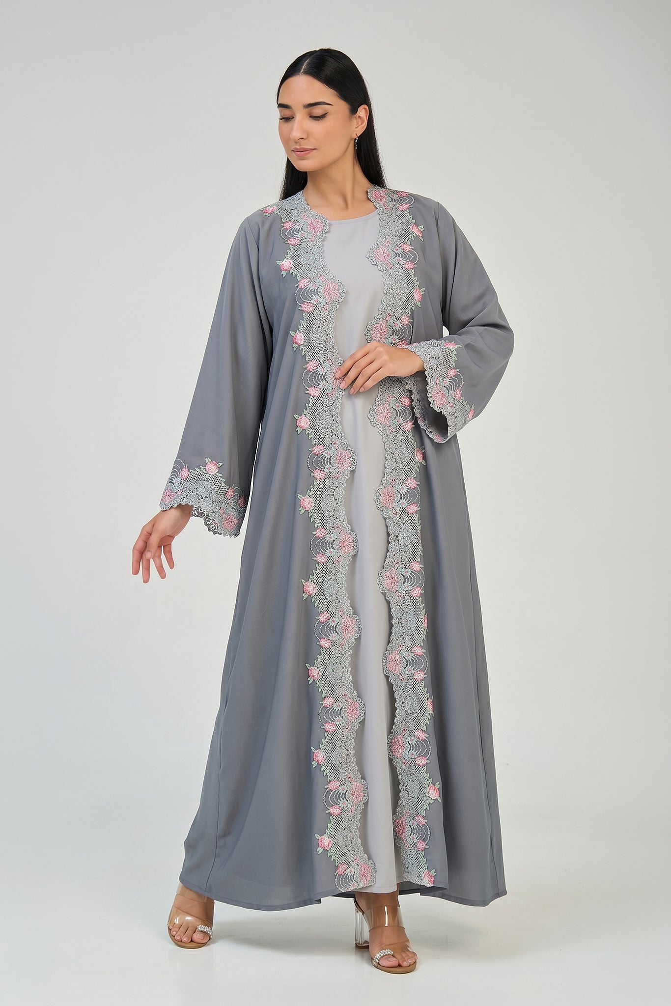Silver Blossom Lace Abaya