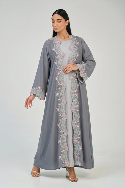 Silver Blossom Lace Abaya