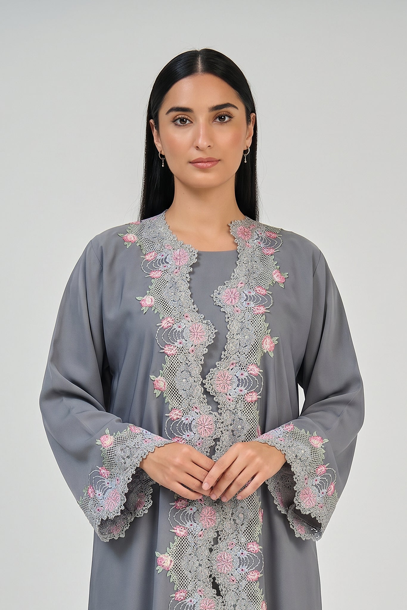 Silver Blossom Lace Abaya