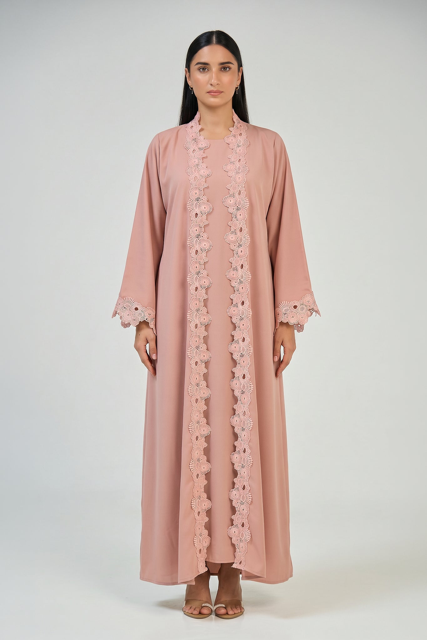 Blush Bloom Lace Abaya Set