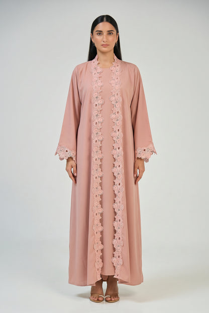 Blush Bloom Lace Abaya Set