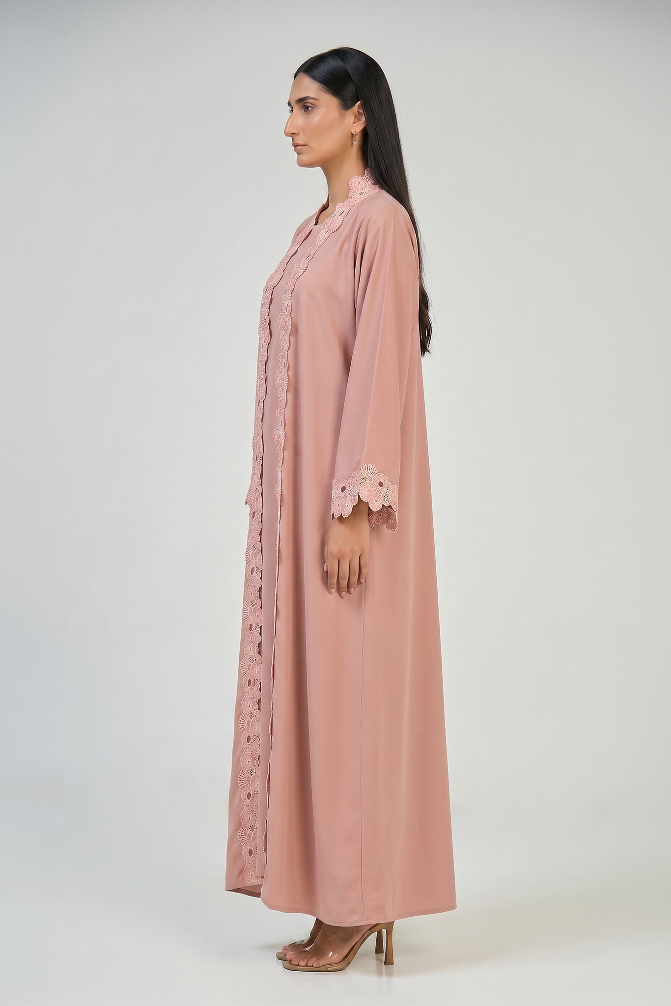 Blush Bloom Lace Abaya Set