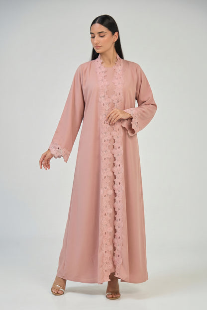 Blush Bloom Lace Abaya Set