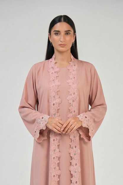 Blush Bloom Lace Abaya Set