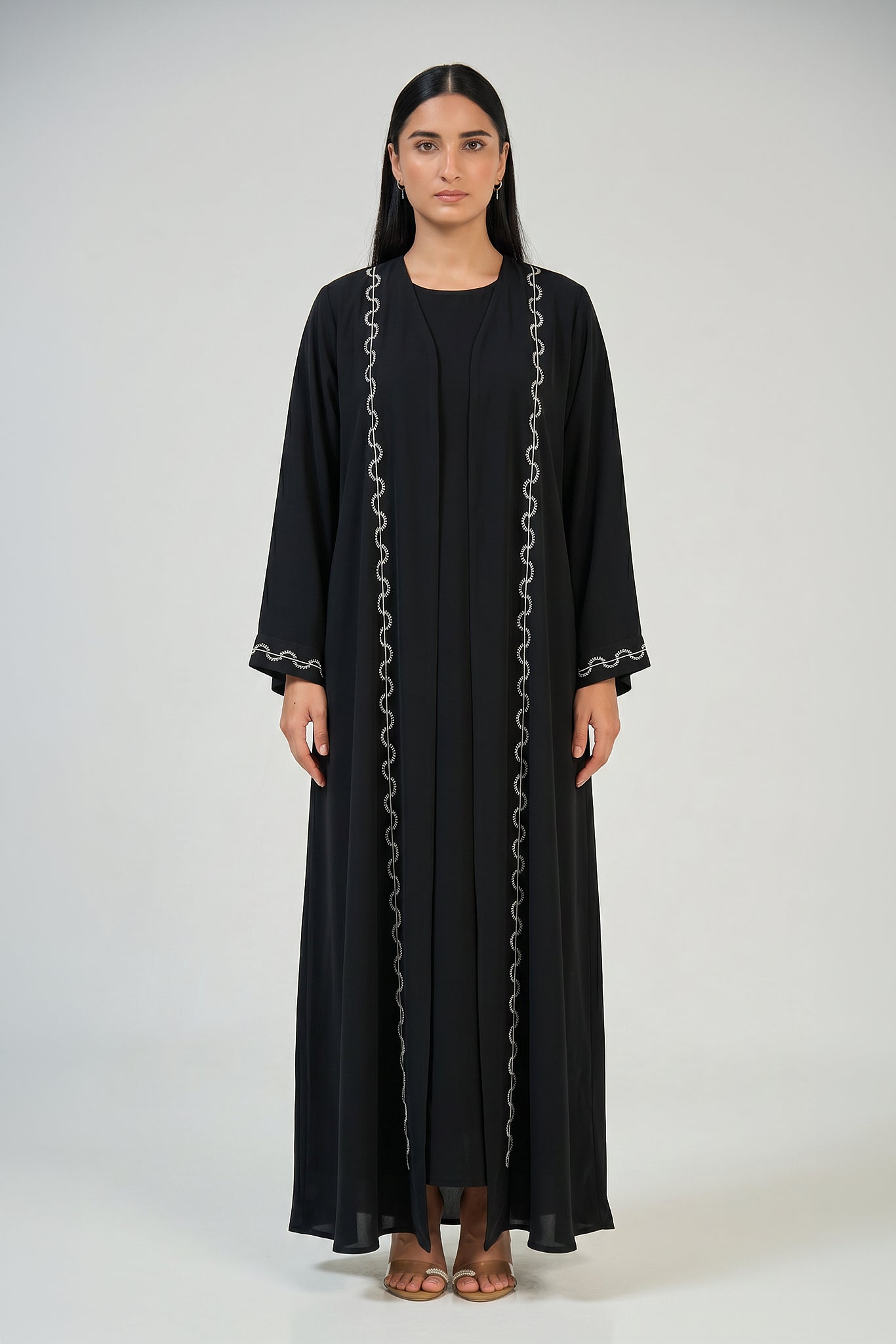 Noir Silver Edge Abaya Set