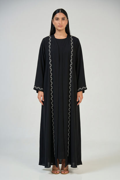 Noir Silver Edge Abaya Set